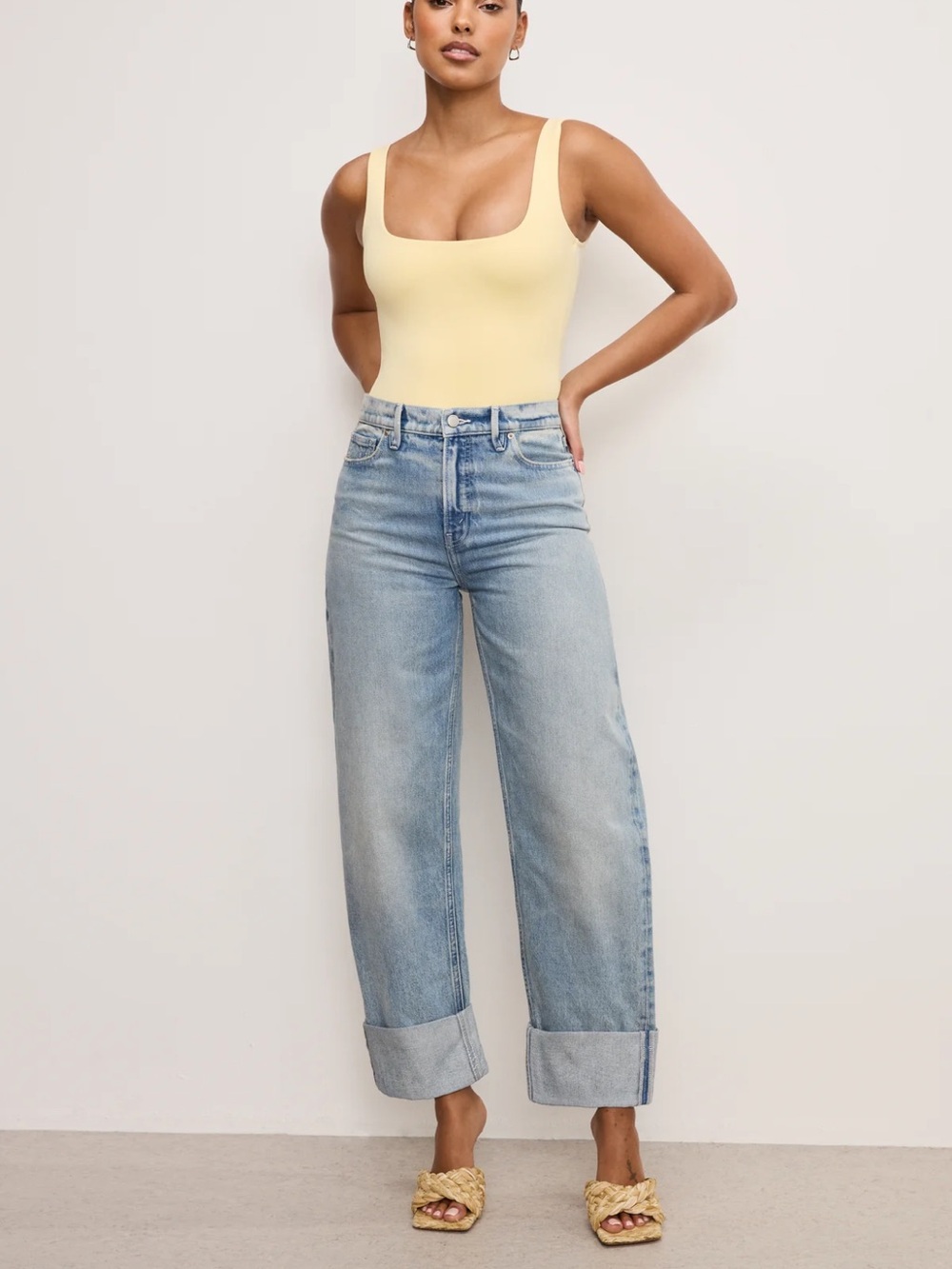 Good American Light Blue High-Rise Barrel Jeans
